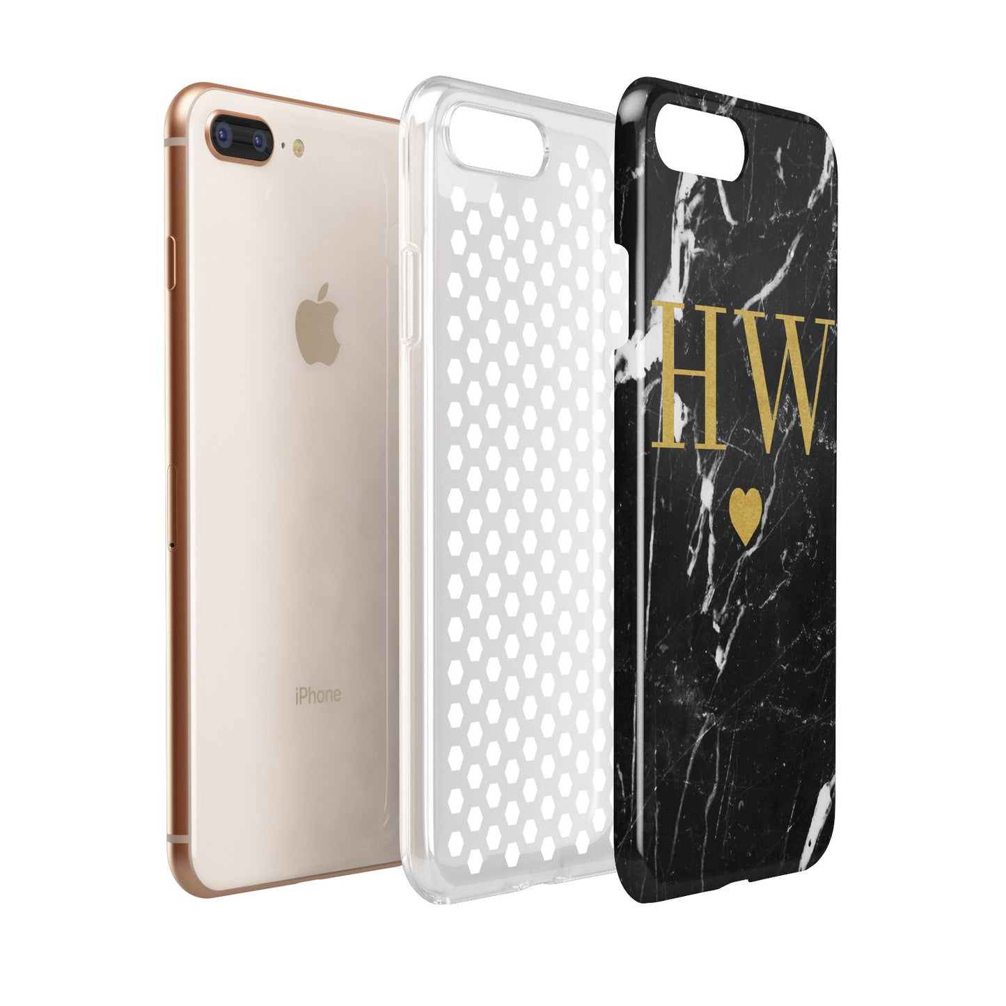 Marble Gold Initials Monogram Personalised Apple iPhone 7 8 Plus 3D Tough Case Expanded View