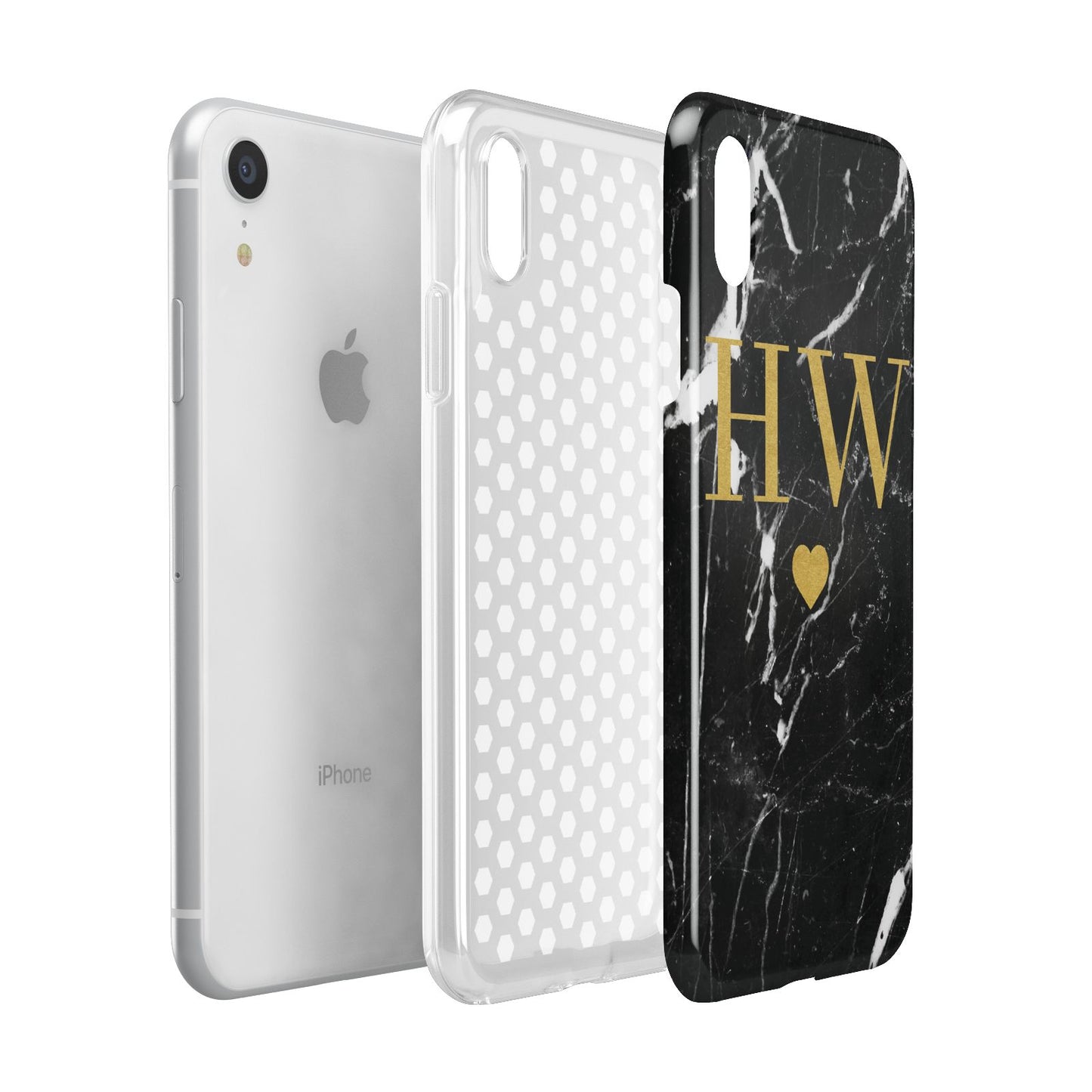 Marble Gold Initials Monogram Personalised Apple iPhone XR White 3D Tough Case Expanded view