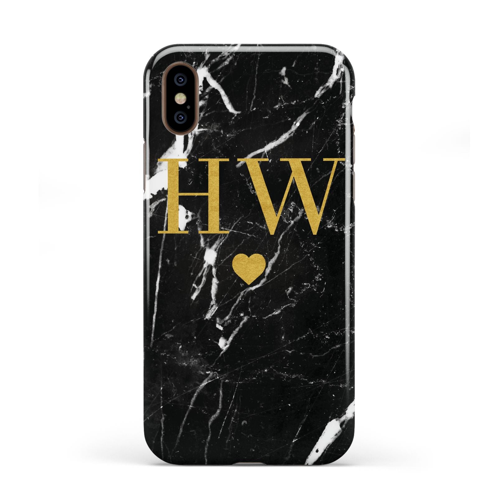 Marble Gold Initials Monogram Personalised Apple iPhone XS 3D Tough