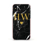 Marble Gold Initials Monogram Personalised Apple iPhone Xs Impact Case Pink Edge on Black Phone