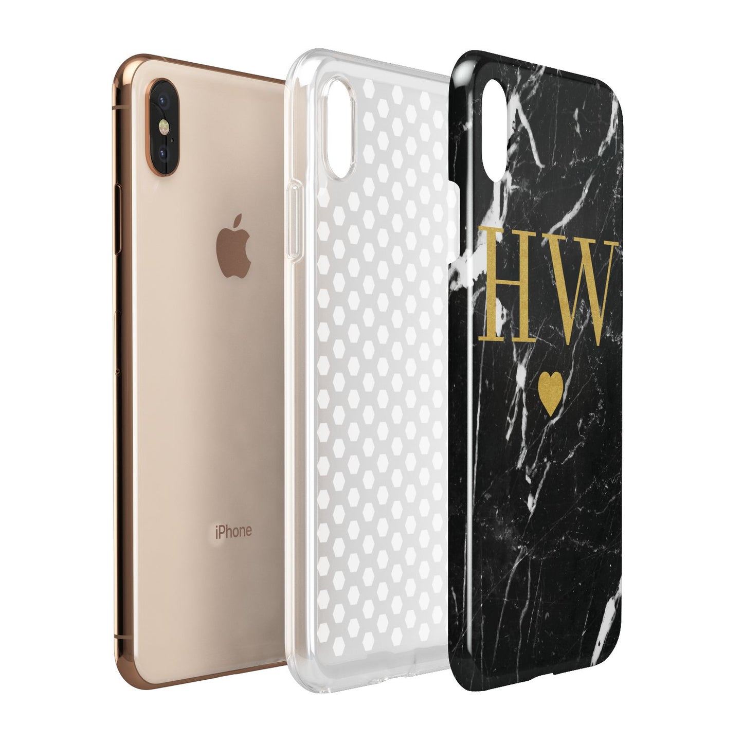 Marble Gold Initials Monogram Personalised Apple iPhone Xs Max 3D Tough Case Expanded View