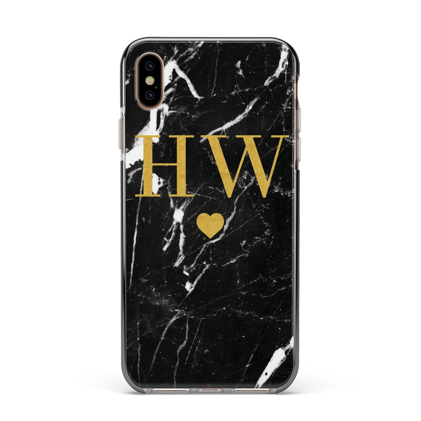Marble Gold Initials Monogram Personalised Apple iPhone Xs Max Impact Case Black Edge on Gold Phone