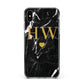 Marble Gold Initials Monogram Personalised Apple iPhone Xs Max Impact Case Black Edge on Silver Phone