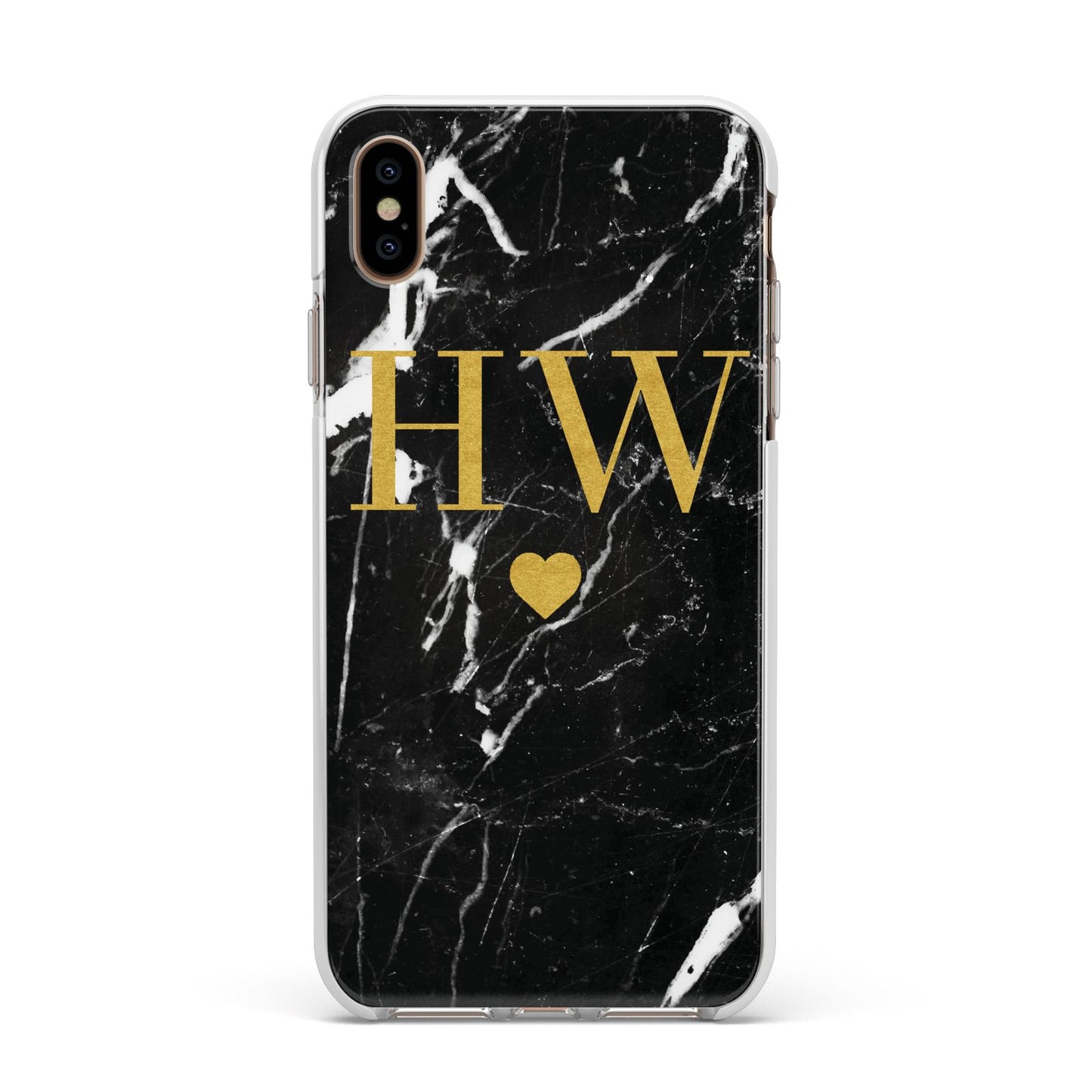 Marble Gold Initials Monogram Personalised Apple iPhone Xs Max Impact Case White Edge on Gold Phone