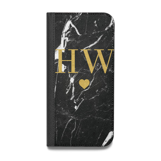 Marble Gold Initials Monogram Personalised Vegan Leather Flip iPhone Case