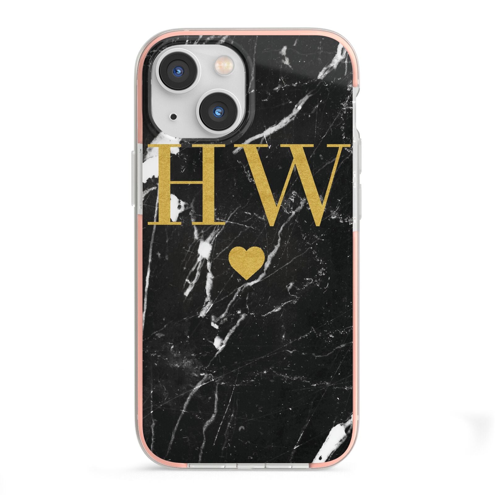 Marble Gold Initials Monogram Personalised iPhone 13 Mini TPU Impact Case with Pink Edges
