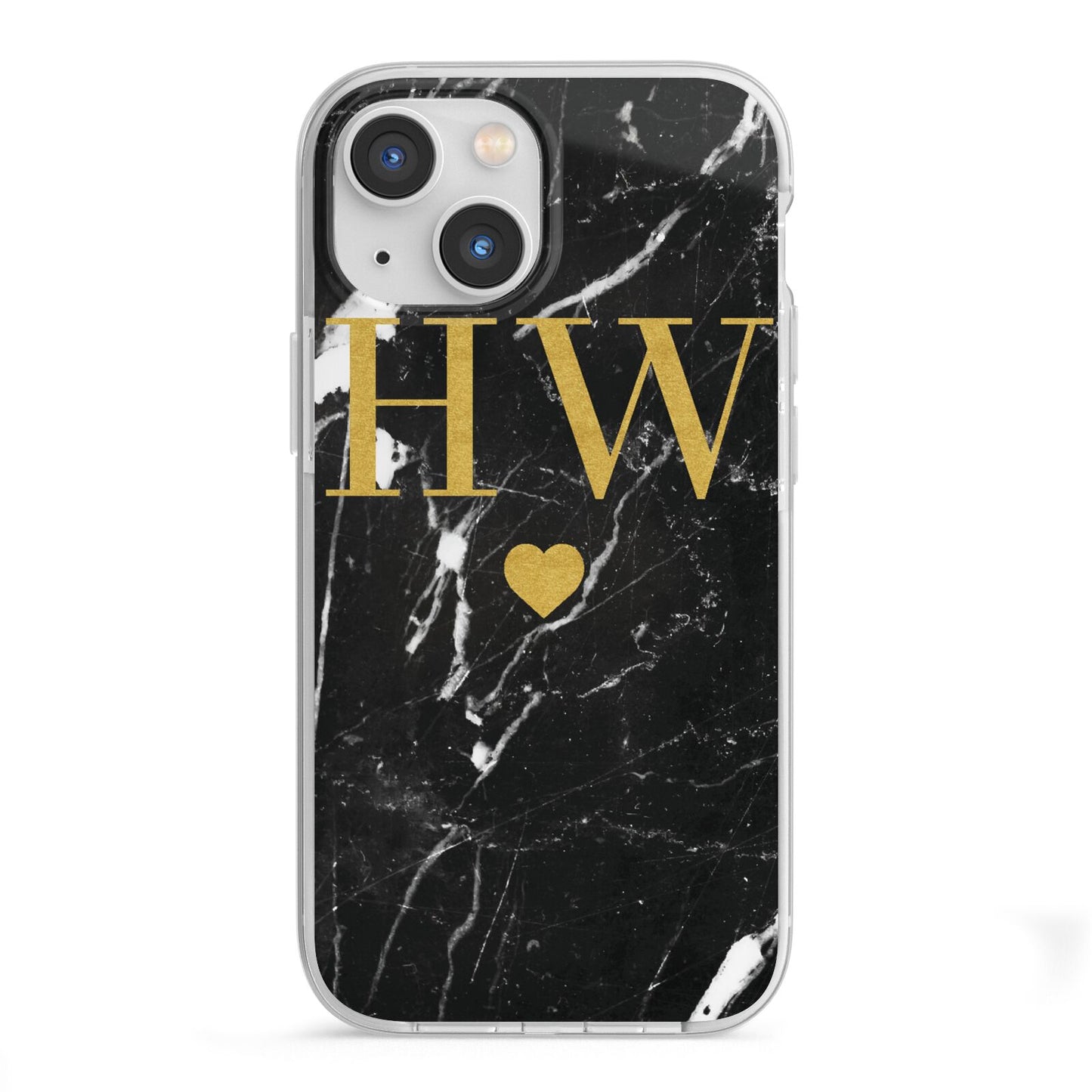 Marble Gold Initials Monogram Personalised iPhone 13 Mini TPU Impact Case with White Edges