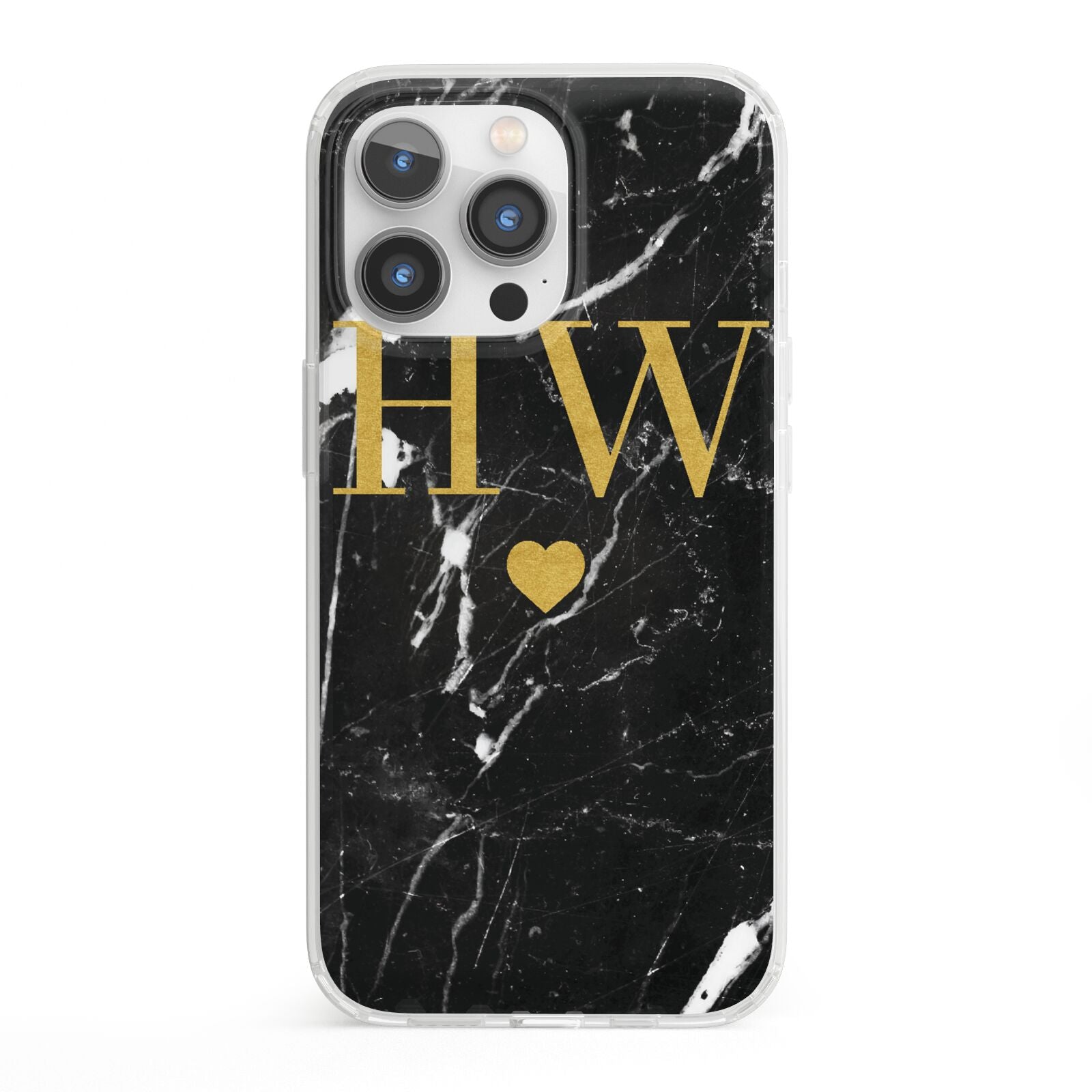 Marble Gold Initials Monogram Personalised iPhone 13 Pro Clear Bumper Case