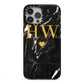 Marble Gold Initials Monogram Personalised iPhone 13 Pro Max Black Impact Case on Silver phone