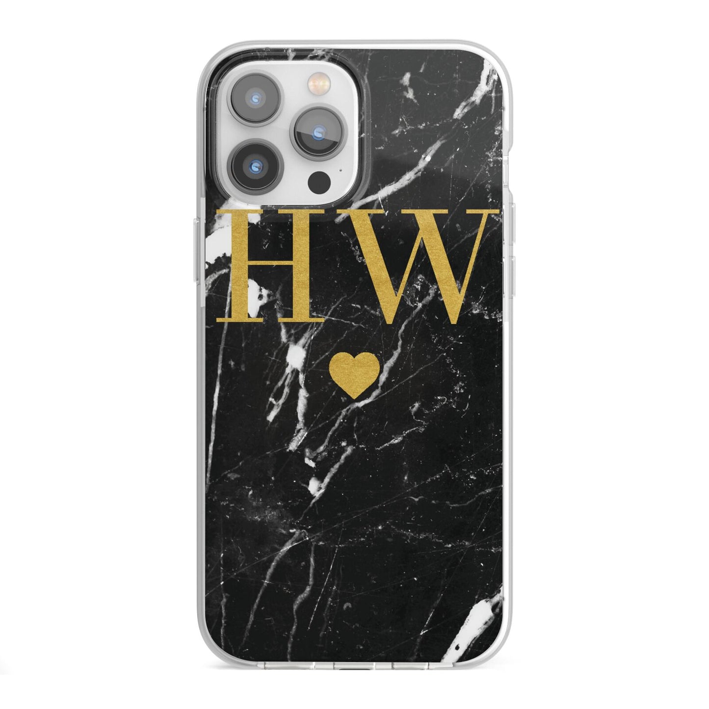 Marble Gold Initials Monogram Personalised iPhone 13 Pro Max TPU Impact Case with White Edges