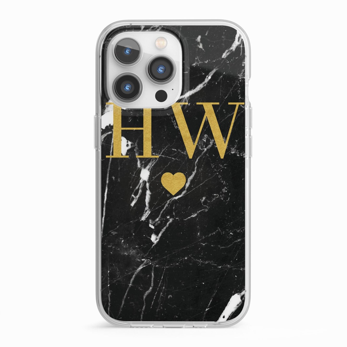 Marble Gold Initials Monogram Personalised iPhone 13 Pro TPU Impact Case with White Edges