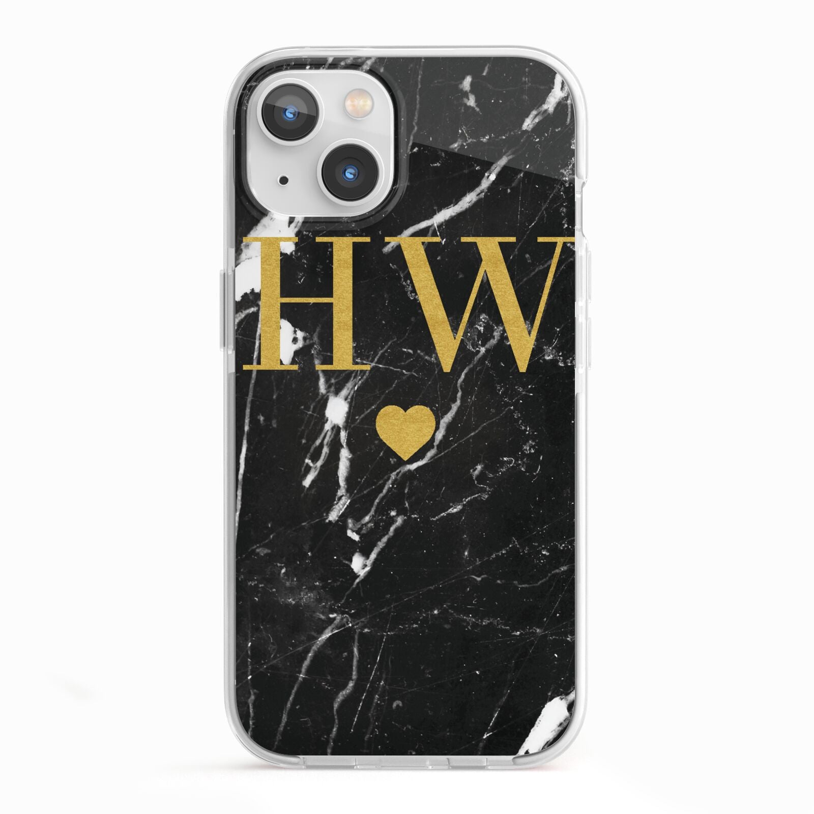Marble Gold Initials Monogram Personalised iPhone 13 TPU Impact Case with White Edges