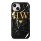 Marble Gold Initials Monogram Personalised iPhone 14 Black Impact Case on Silver phone