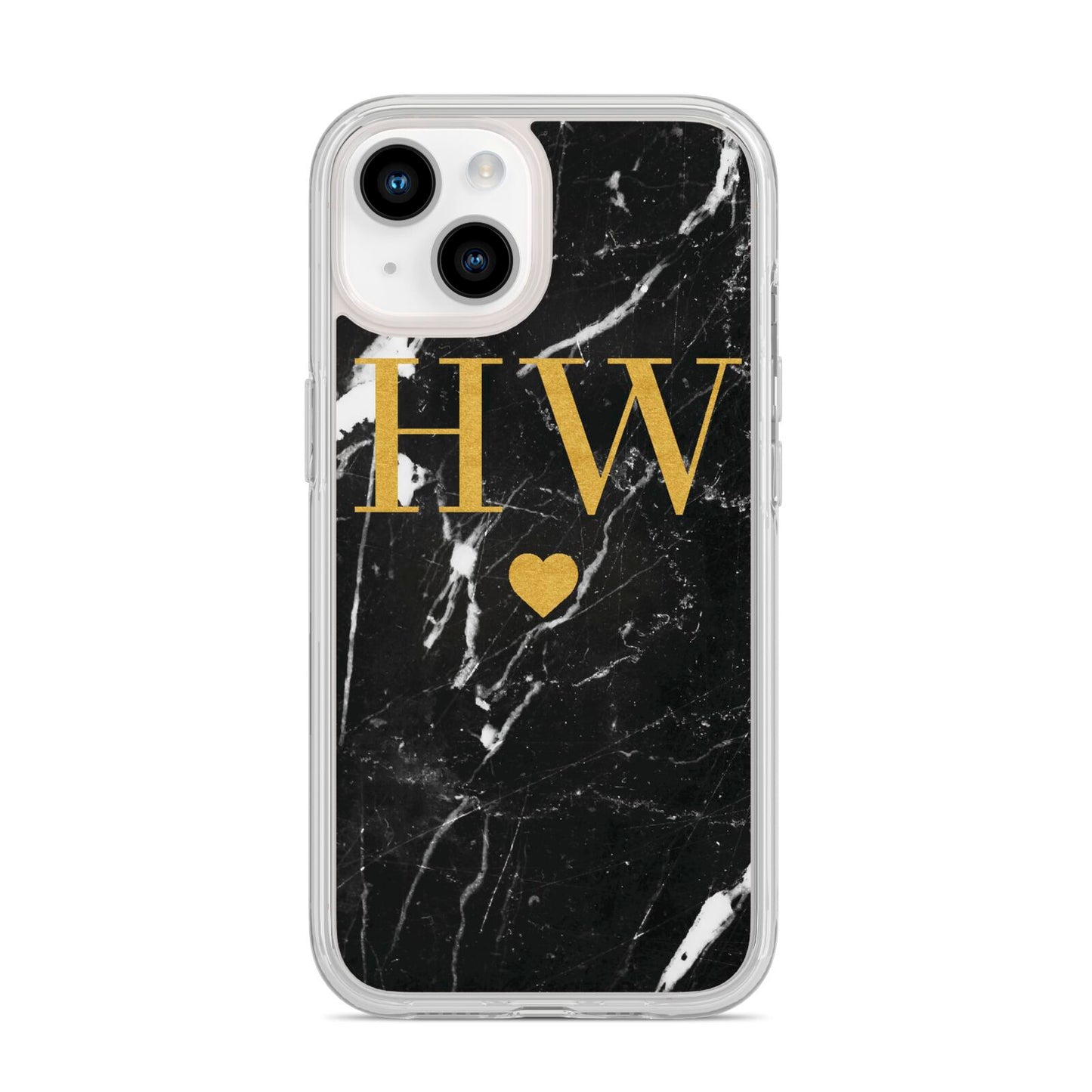 Marble Gold Initials Monogram Personalised iPhone 14 Clear Tough Case Starlight
