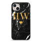 Marble Gold Initials Monogram Personalised iPhone 14 Plus Black Impact Case on Silver phone