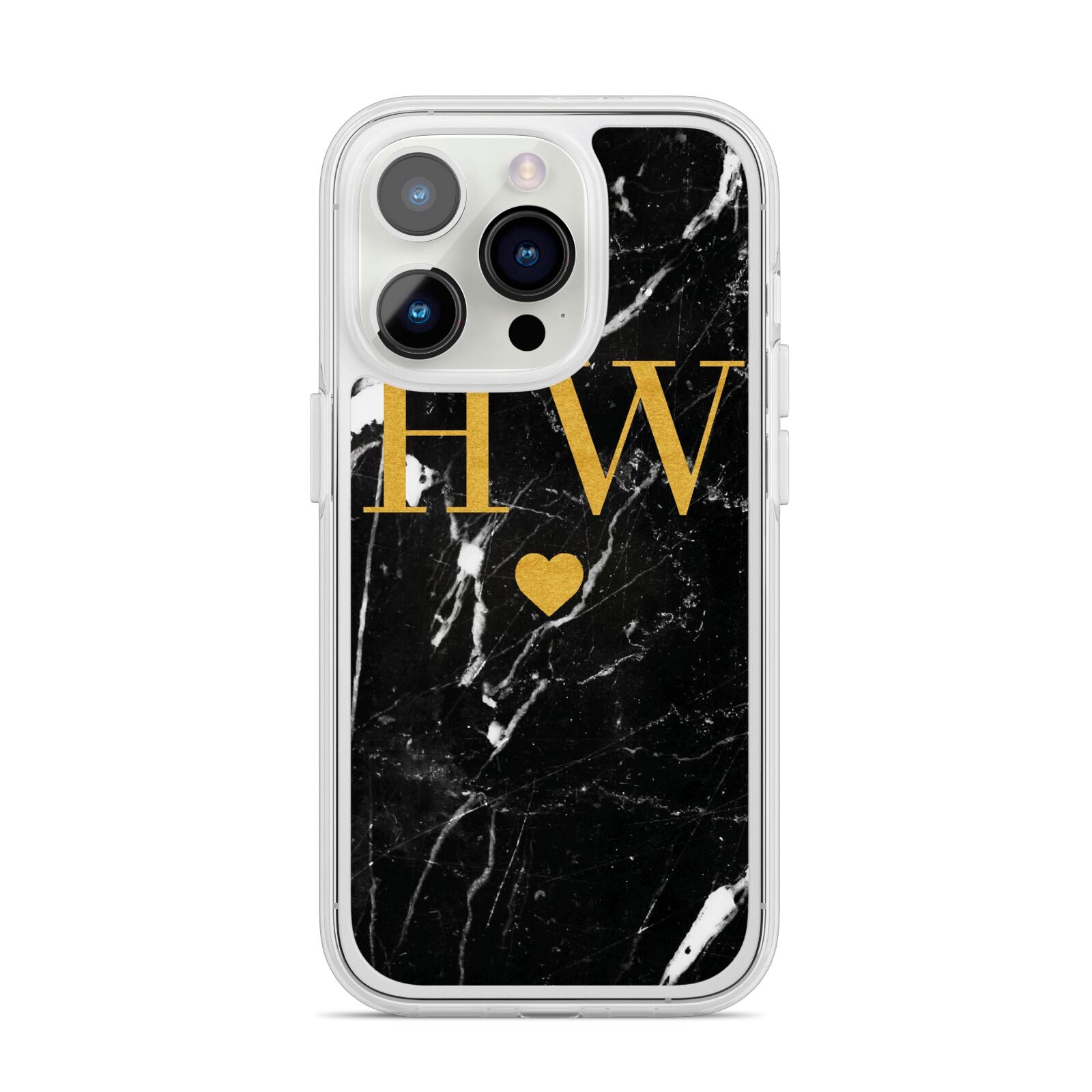 Marble Gold Initials Monogram Personalised iPhone 14 Pro Clear Tough Case Silver