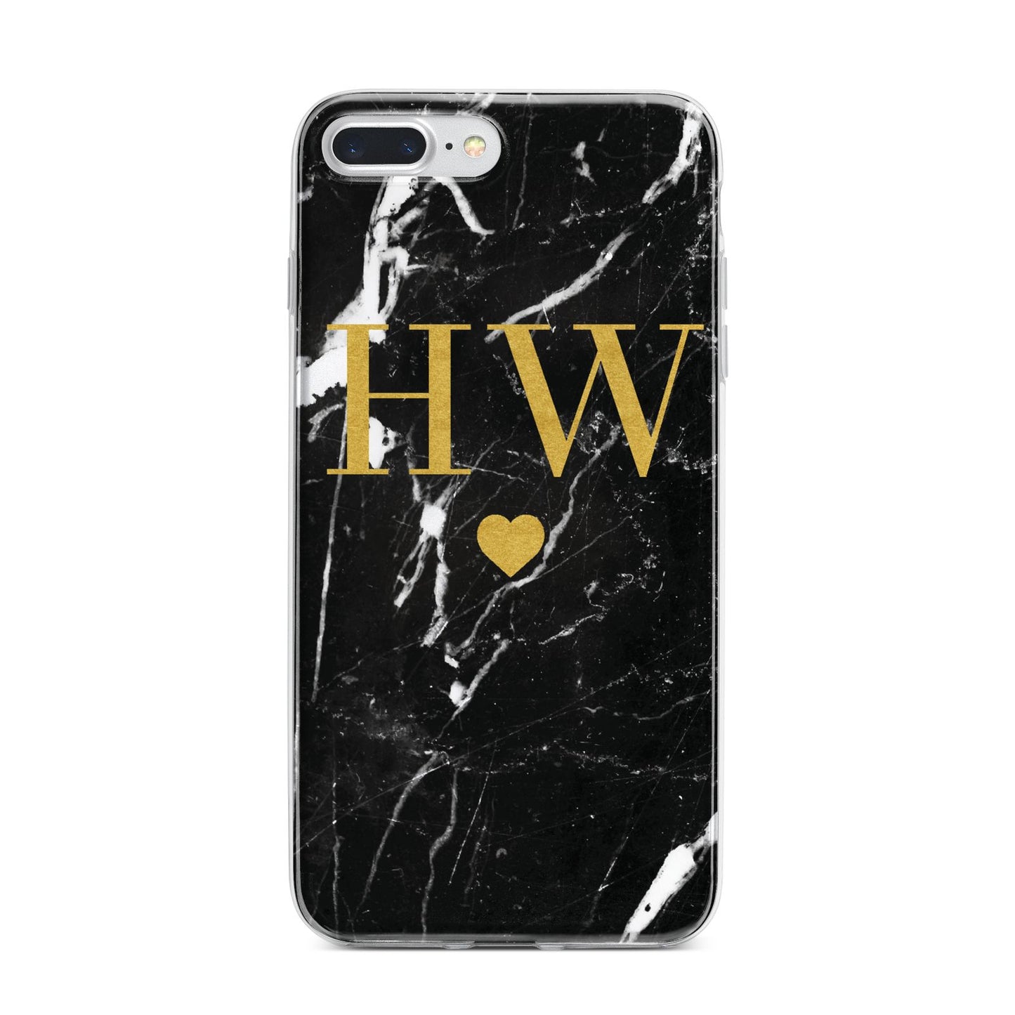Marble Gold Initials Monogram Personalised iPhone 7 Plus Bumper Case on Silver iPhone