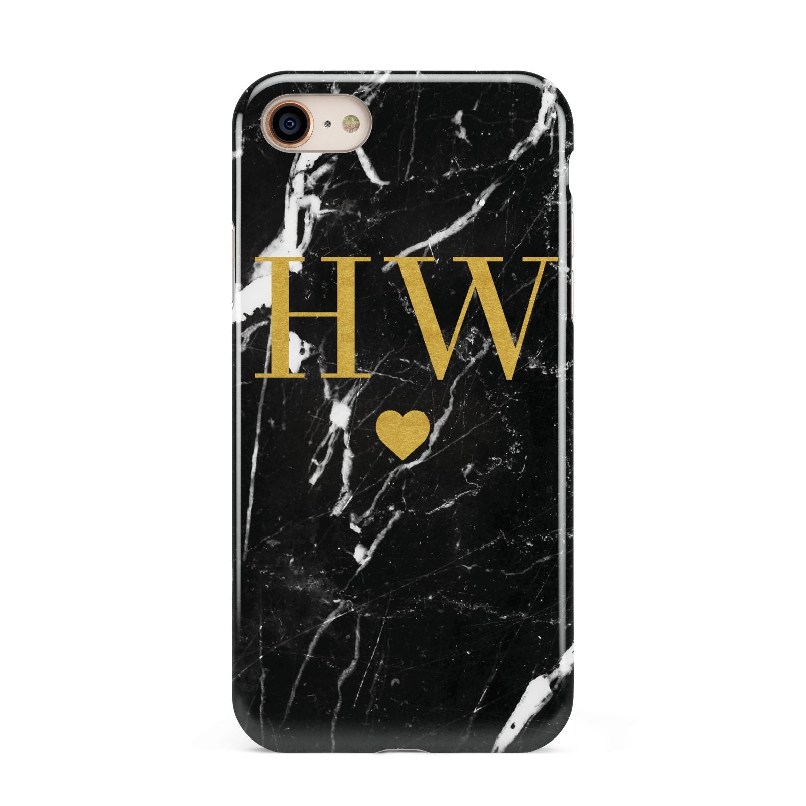 Marble Gold Initials Monogram Personalised iPhone 8 3D Tough Case on Gold Phone