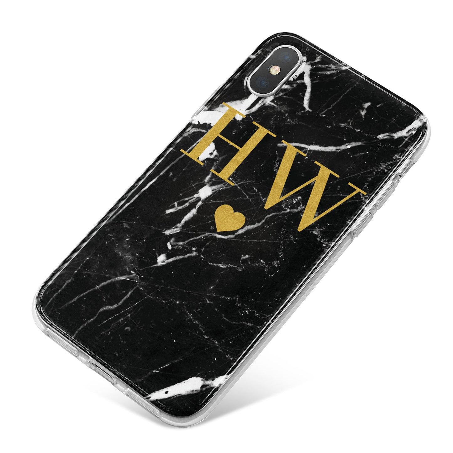 Marble Gold Initials Monogram Personalised iPhone X Bumper Case on Silver iPhone