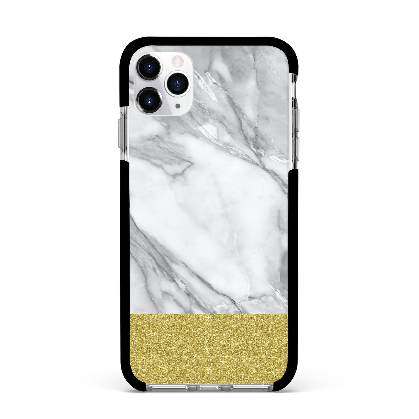 Marble Grey White Gold Apple iPhone 11 Pro Max in Silver with Black Impact Case