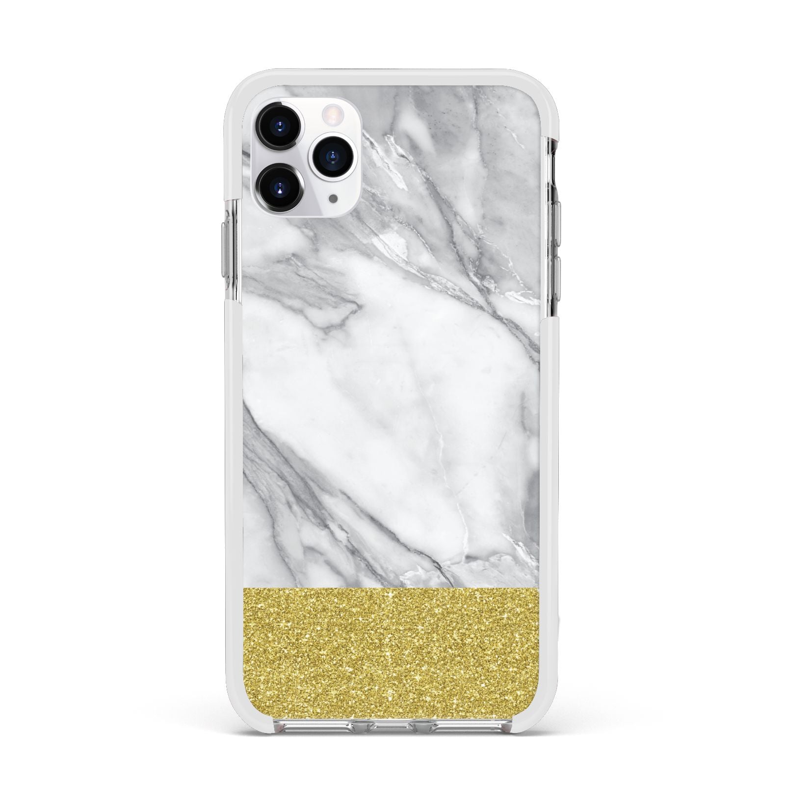 Marble Grey White Gold Apple iPhone 11 Pro Max in Silver with White Impact Case