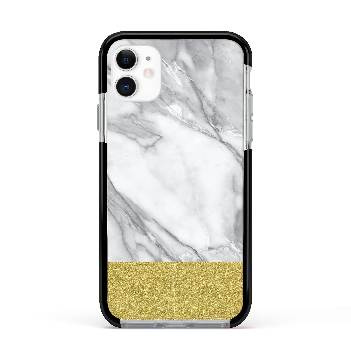 Marble Grey White Gold Apple iPhone 11 in White with Black Impact Case