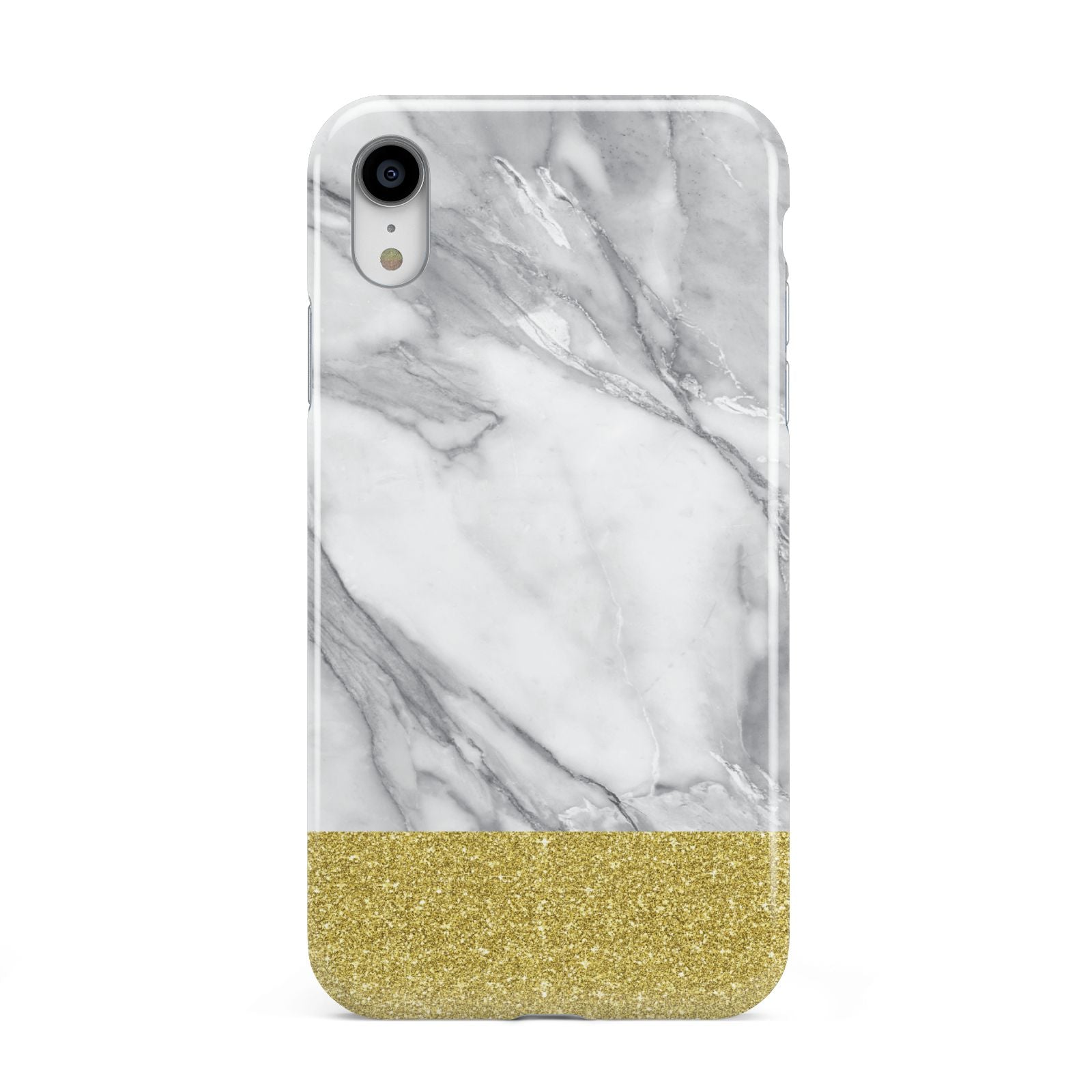 Marble Grey White Gold Apple iPhone XR White 3D Tough Case