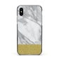 Marble Grey White Gold Apple iPhone Xs Impact Case Black Edge on Silver Phone