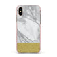 Marble Grey White Gold Apple iPhone Xs Impact Case Pink Edge on Gold Phone