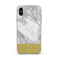 Marble Grey White Gold Apple iPhone Xs Impact Case Pink Edge on Silver Phone