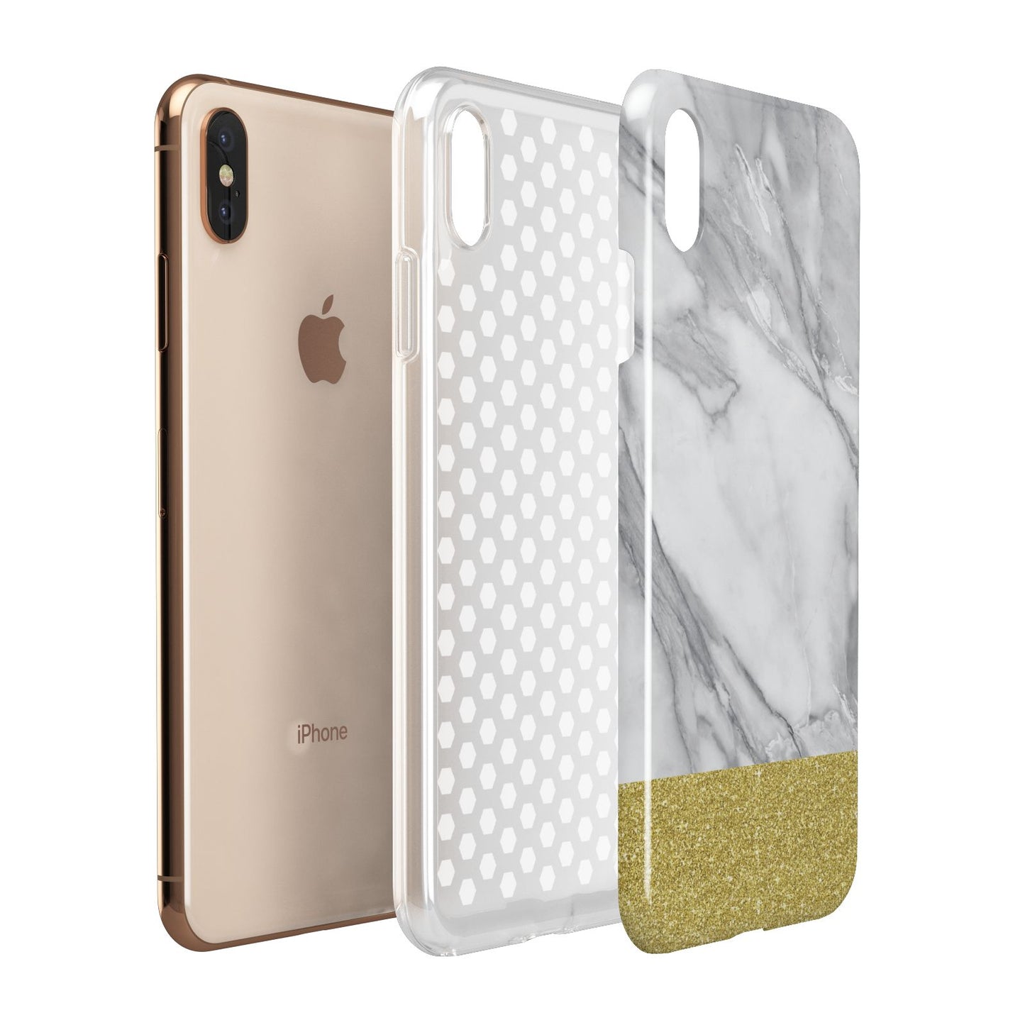Marble Grey White Gold Apple iPhone Xs Max 3D Tough Case Expanded View