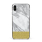 Marble Grey White Gold Apple iPhone Xs Max Impact Case Black Edge on Silver Phone