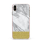 Marble Grey White Gold Apple iPhone Xs Max Impact Case Pink Edge on Gold Phone