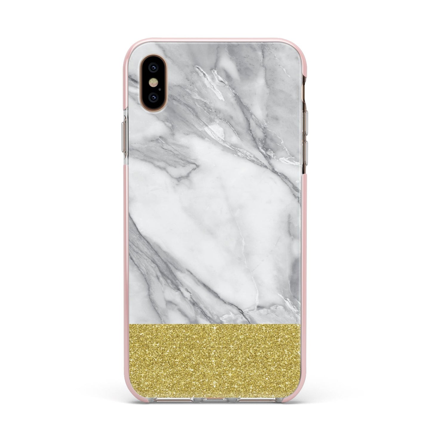 Marble Grey White Gold Apple iPhone Xs Max Impact Case Pink Edge on Gold Phone
