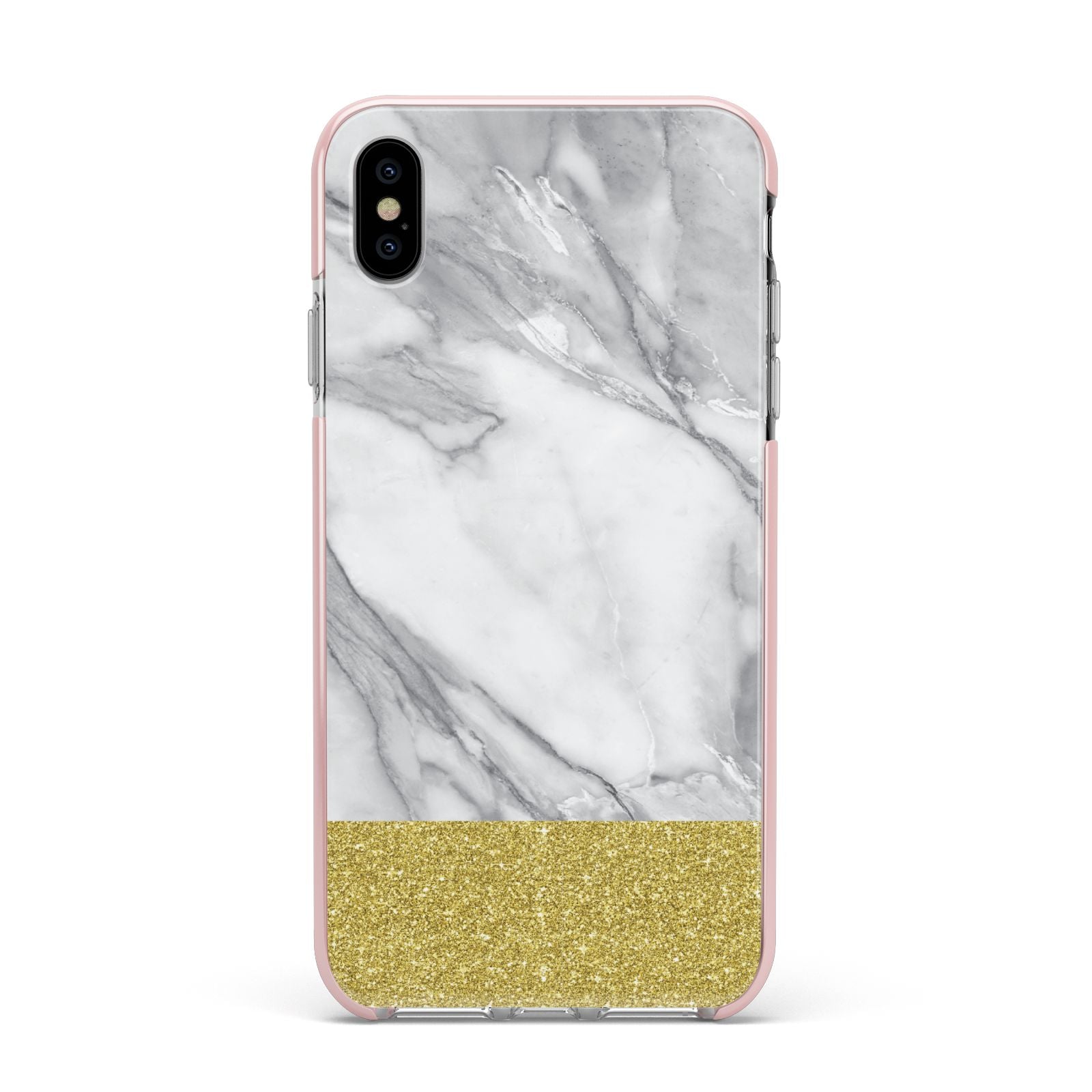 Marble Grey White Gold Apple iPhone Xs Max Impact Case Pink Edge on Silver Phone