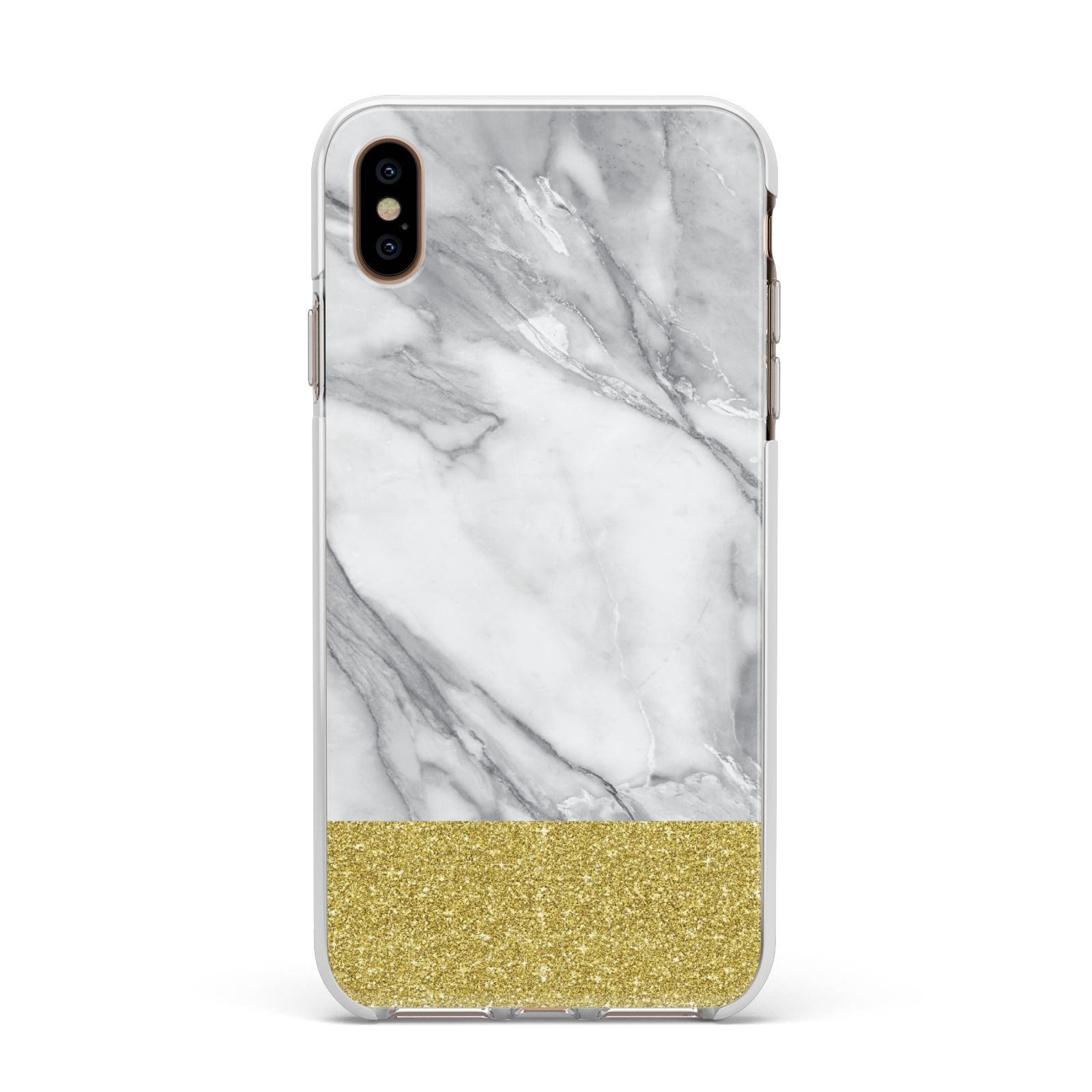 Marble Grey White Gold Apple iPhone Xs Max Impact Case White Edge on Gold Phone