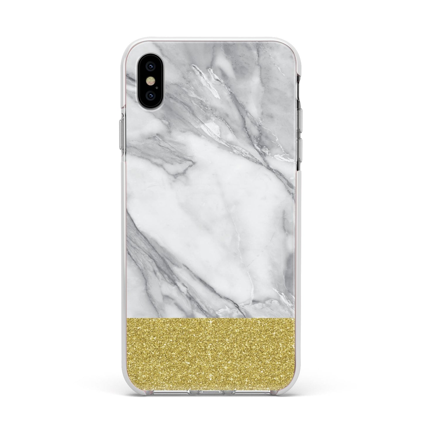 Marble Grey White Gold Apple iPhone Xs Max Impact Case White Edge on Silver Phone