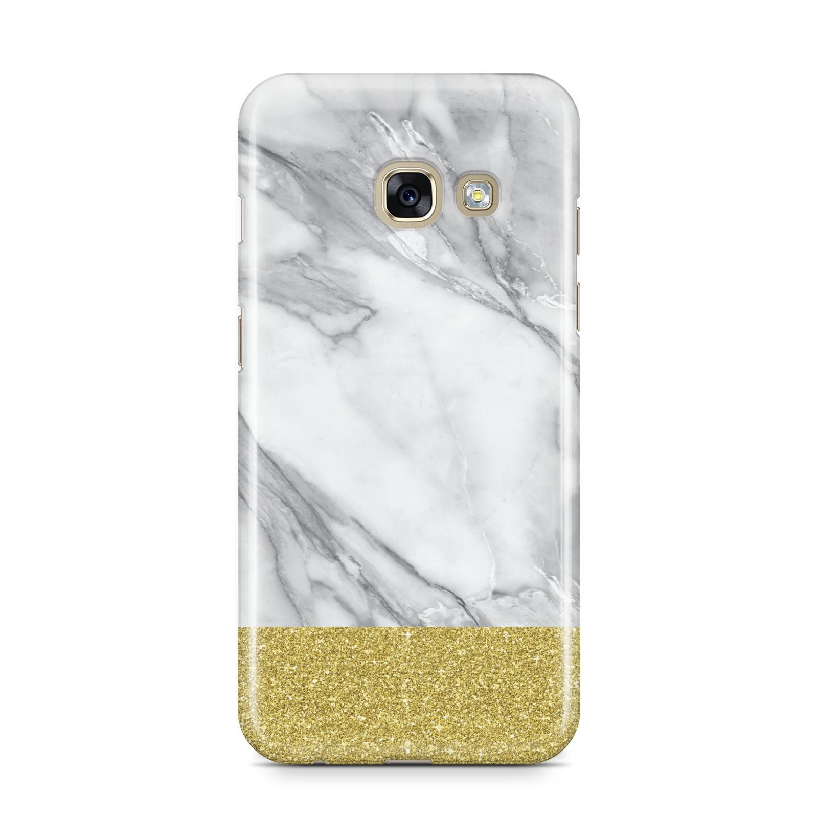 Marble Grey White Gold Samsung Galaxy A3 2017 Case on gold phone