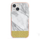 Marble Grey White Gold iPhone 13 Mini TPU Impact Case with Pink Edges
