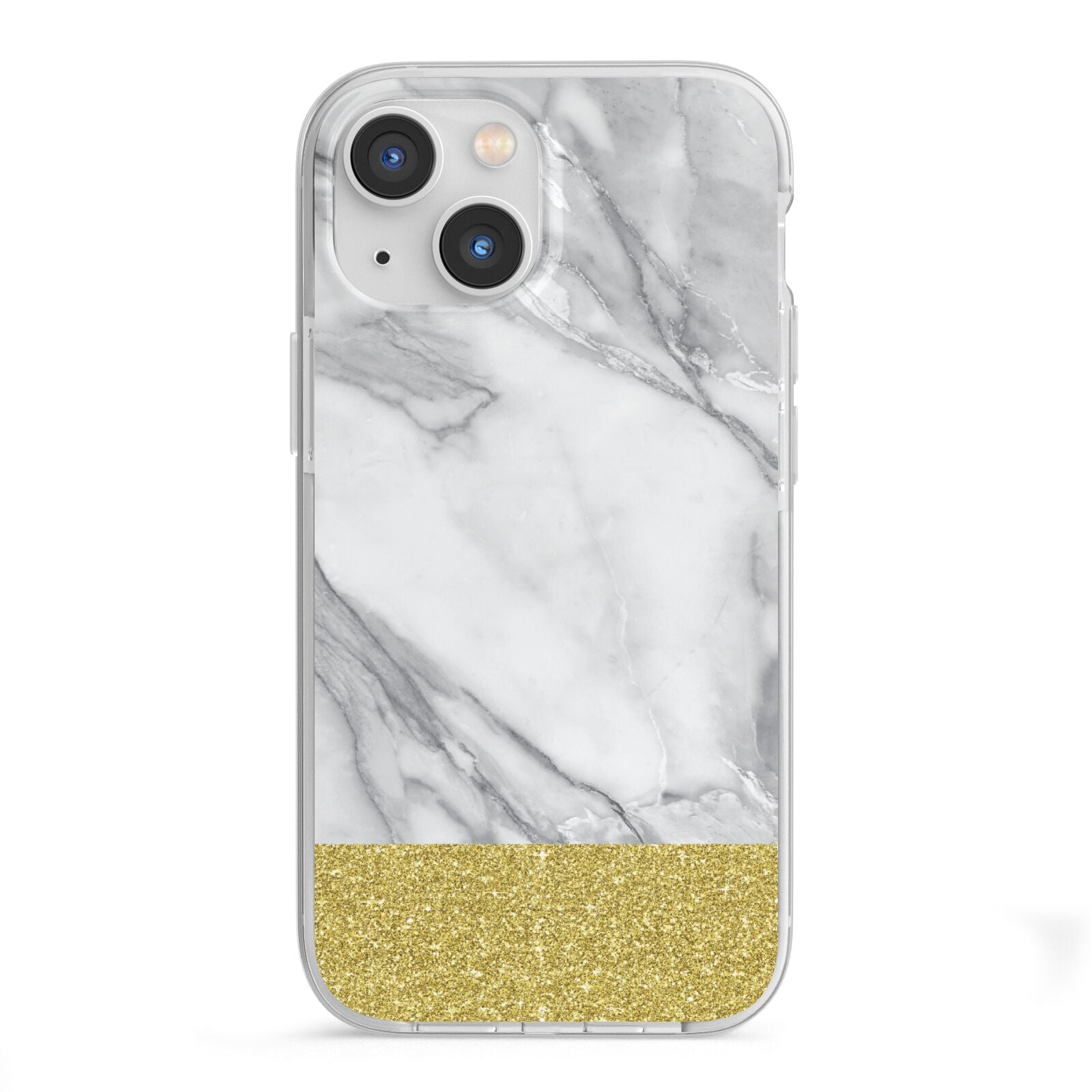 Marble Grey White Gold iPhone 13 Mini TPU Impact Case with White Edges