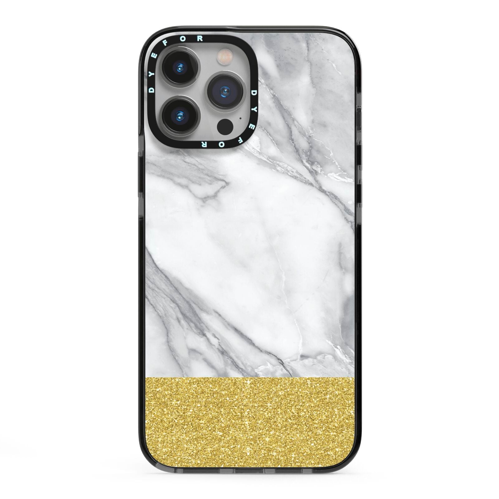 Marble Grey White Gold iPhone 13 Pro Max Black Impact Case on Silver phone