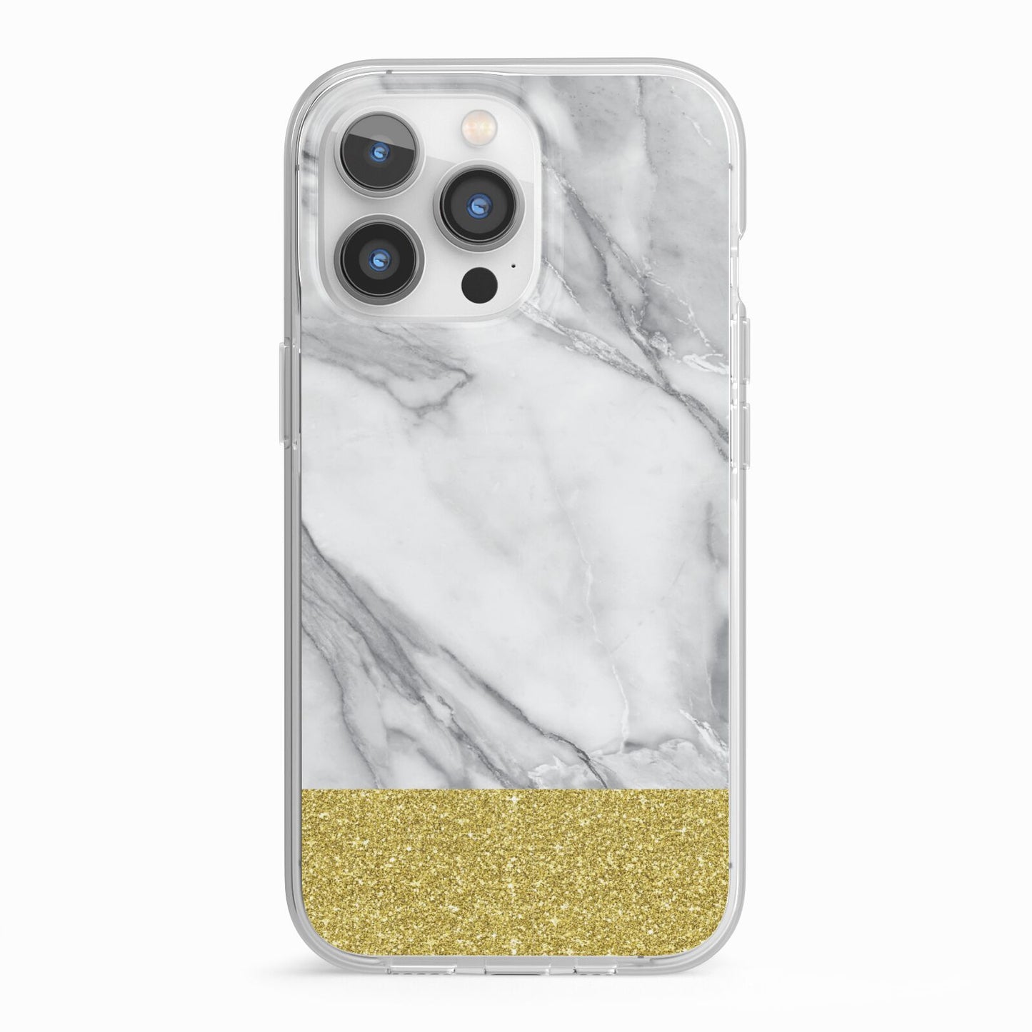 Marble Grey White Gold iPhone 13 Pro TPU Impact Case with White Edges