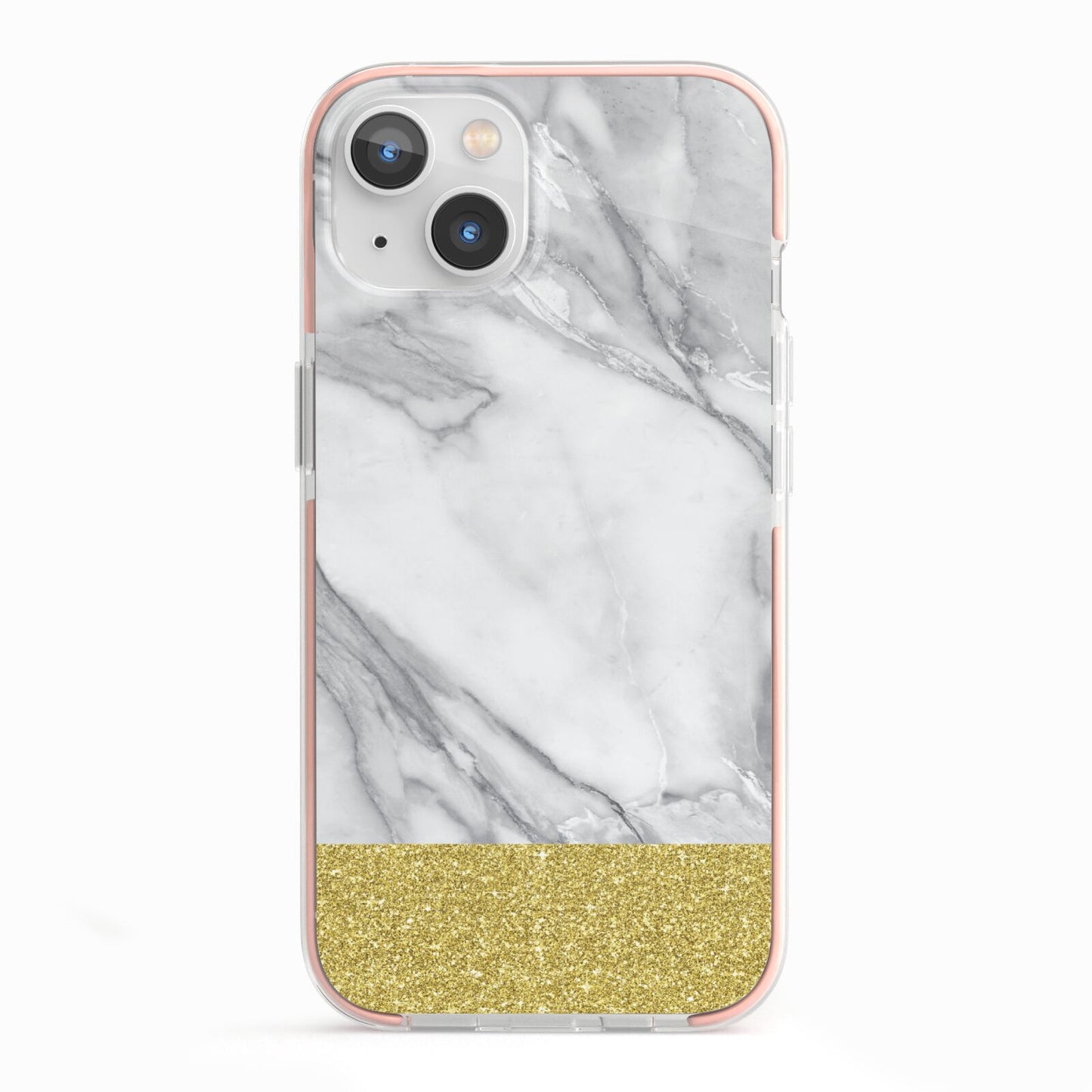 Marble Grey White Gold iPhone 13 TPU Impact Case with Pink Edges