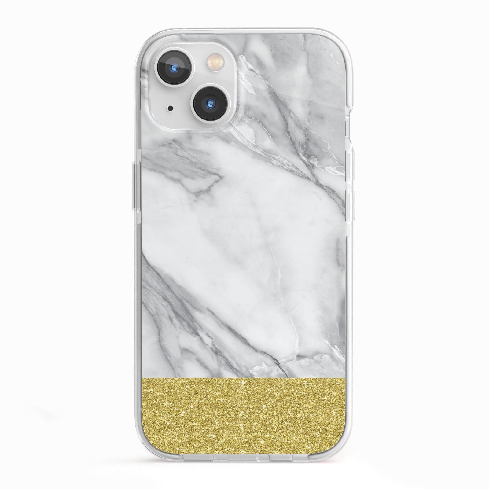 Marble Grey White Gold iPhone 13 TPU Impact Case with White Edges