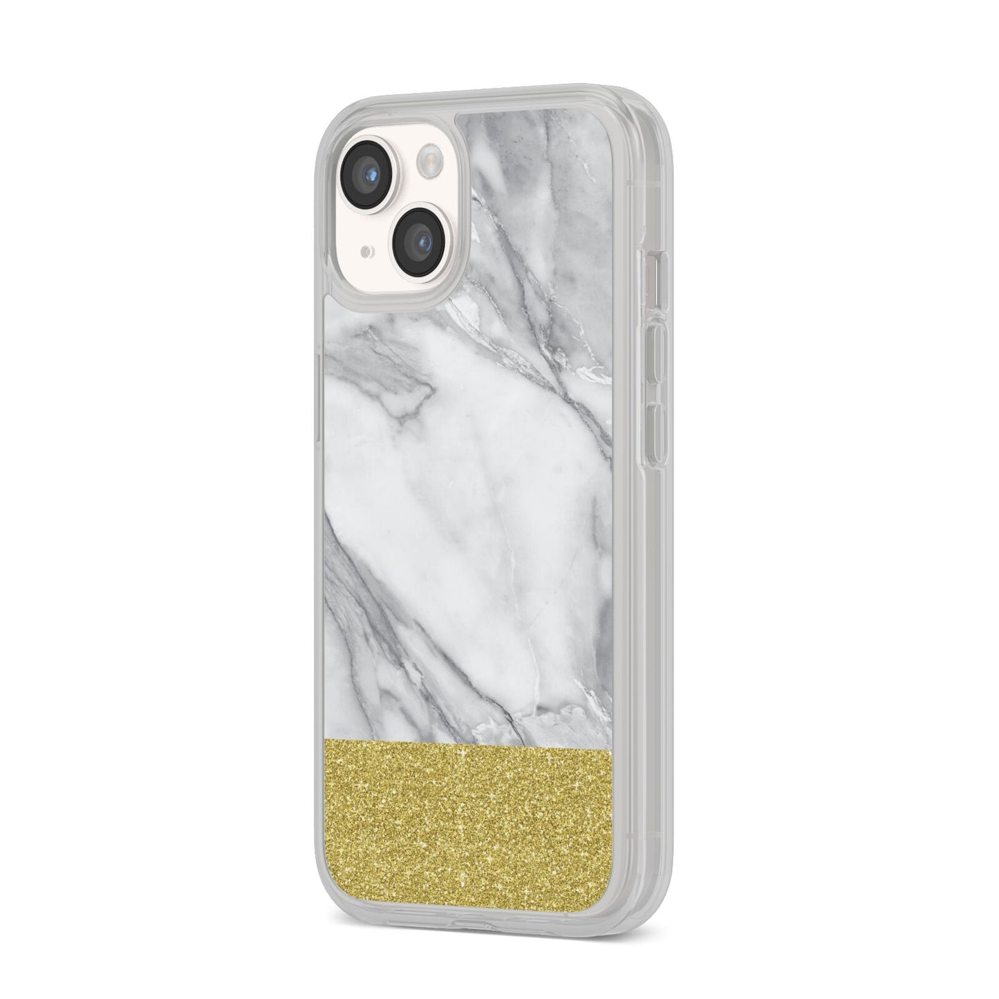 Marble Grey White Gold iPhone 14 Clear Tough Case Starlight Angled Image