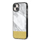 Marble Grey White Gold iPhone 14 Plus Black Impact Case Side Angle on Silver phone
