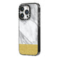 Marble Grey White Gold iPhone 14 Pro Black Impact Case Side Angle on Silver phone
