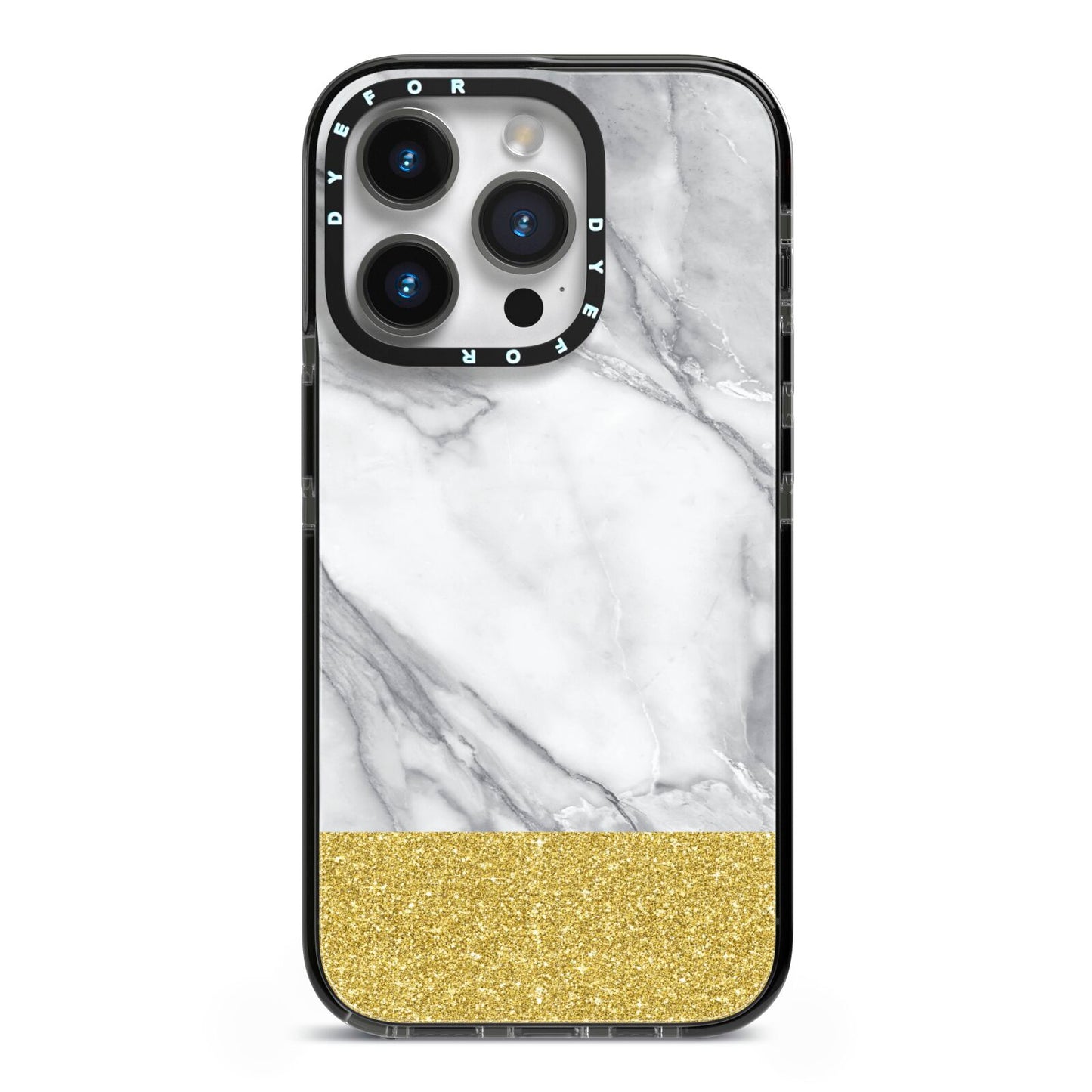Marble Grey White Gold iPhone 14 Pro Black Impact Case on Silver phone