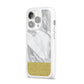 Marble Grey White Gold iPhone 14 Pro Clear Tough Case Silver Angled Image