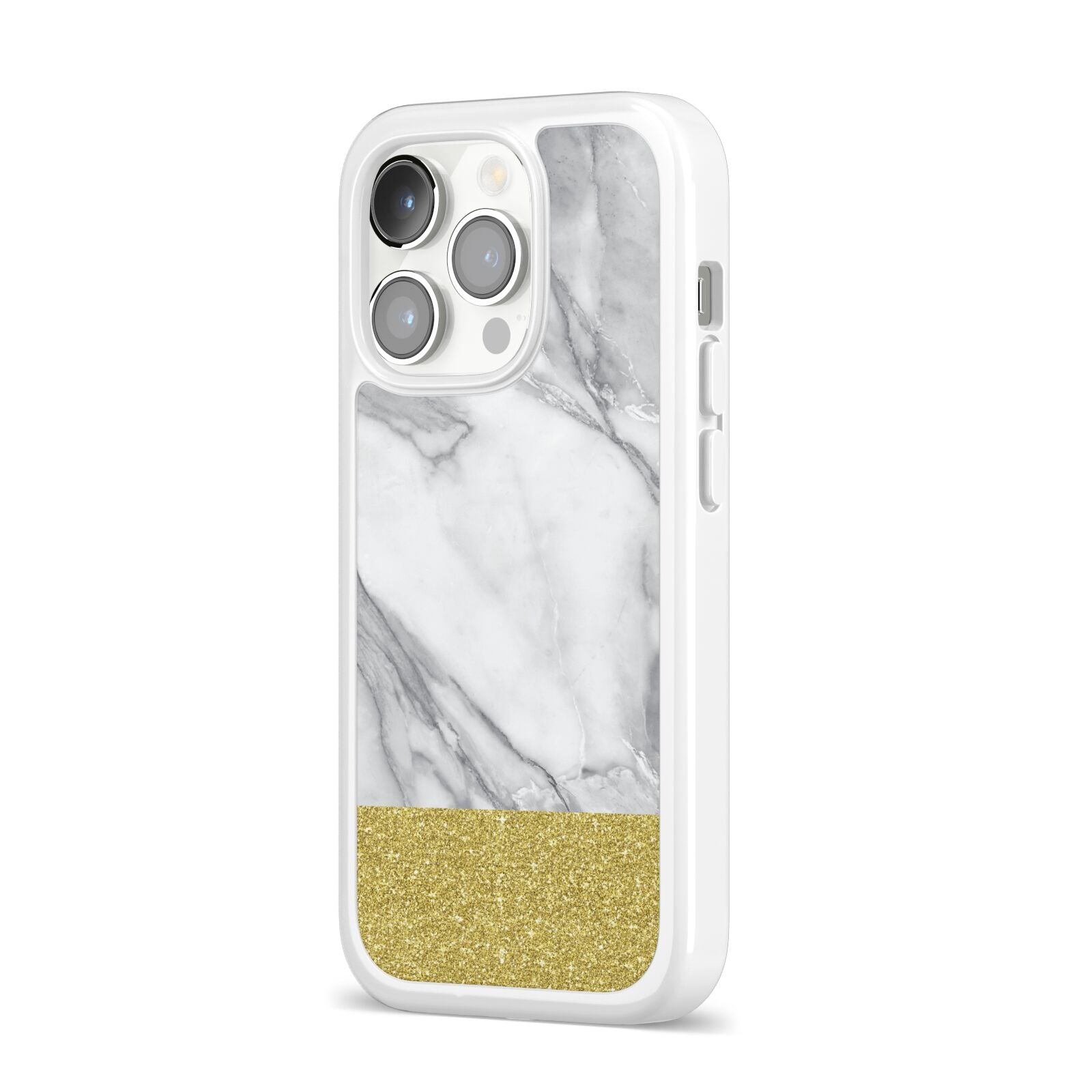Marble Grey White Gold iPhone 14 Pro Clear Tough Case Silver Angled Image